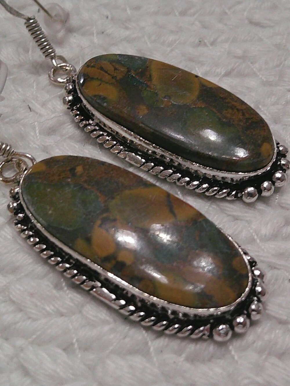 Natural FRUIT JASPER Handmade Sterling 925 Dangle Earrings #64F